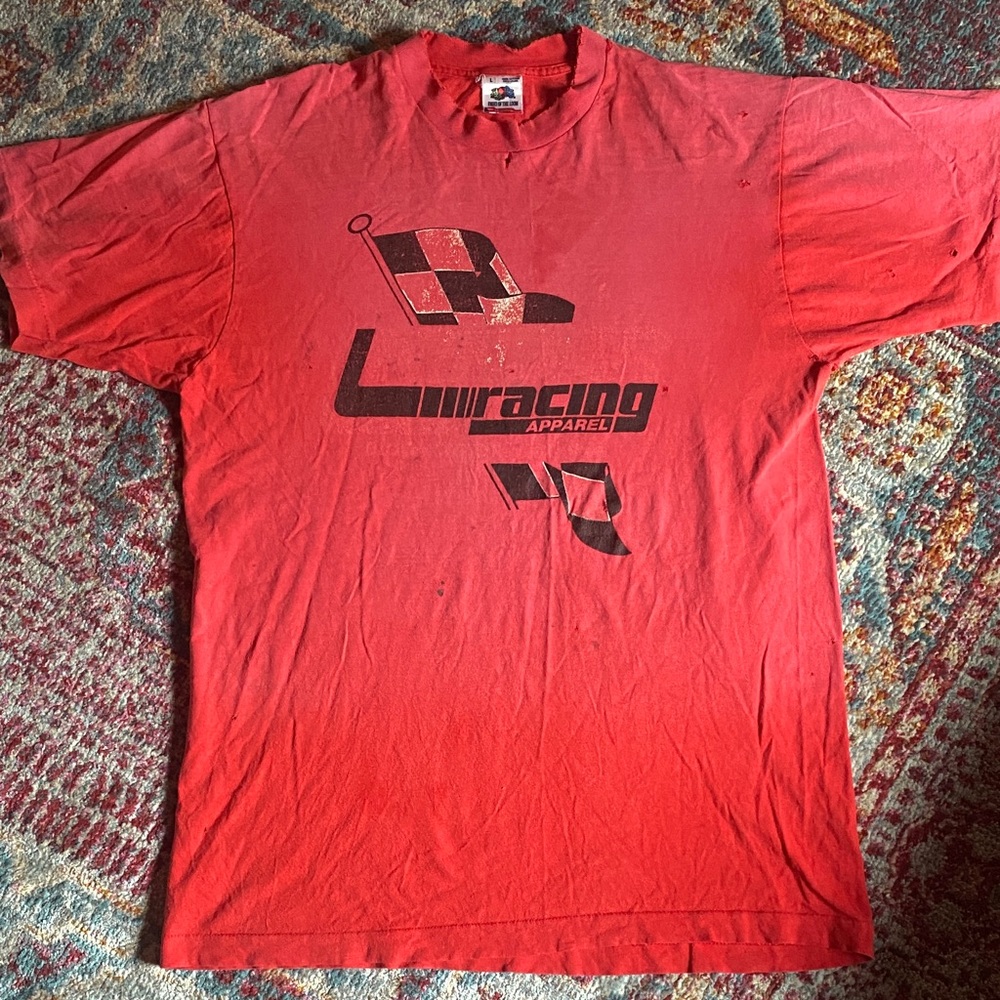Vintage Distressed Fruit of the Loom Racing Apparel Red Tee